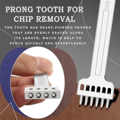JONMON Prong Punch Tool Set - 5mm Leather Row Round Hole Tooth Punch Tool, 2/4/6 Prong Tooth Circular Cut Lacing Stitching Chisel DIY Leathercraft Punching Accessories Kits for Leather Craft Supplies