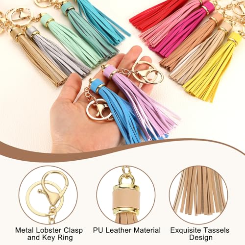 uxcell Leather Keychain Tassels, Women Tassel Bag Charm with Lobster Clasp Key Ring for Handbag Purse - color: Khaki