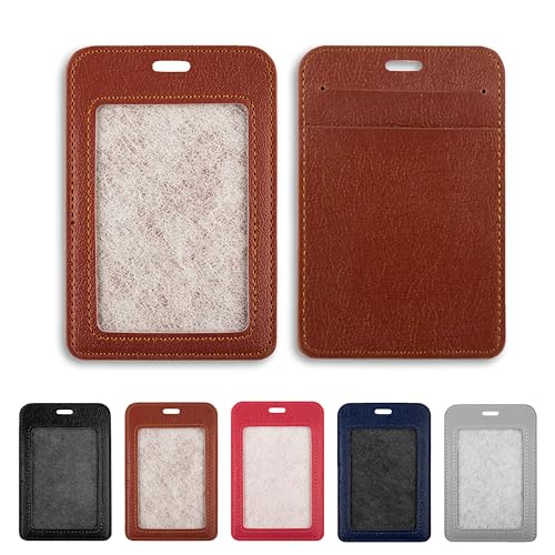 1 Pack Badge Holder, Leather ID Badge Holder with Window, ID Card Holder | Vertical ID Holder, ID Card Holder for Office Factory Nurses School Teacher Students - color: Brown, size: 1 Pcs
