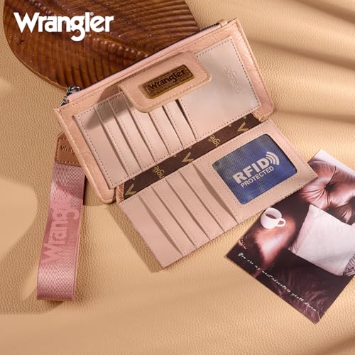 X Wrangler Western Wallet for Women Card Cases & Money Organizers Wristlet Wallet with Zipper Pocket - color: 1-pink