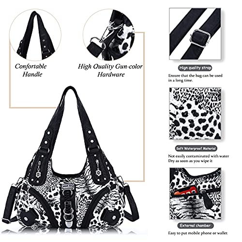 Angelkiss Hobo Purses and handbags for Women Satchel Handbag Women Purses Large Daily Shoulder Bags - color: Black-leopard
