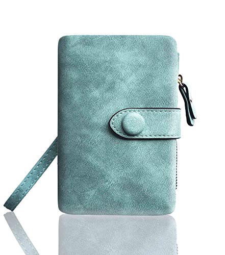 AOXONEL Women's Small Bifold Leather wallet Rfid blocking Ladies Wristlet with Card holder id window Coin Purse - color: Green