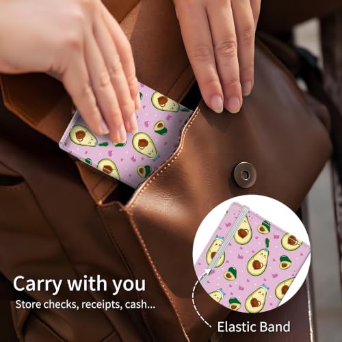 Checkbook Cover for Personal Checkbook, Cute Pu Leather Check Book for Women & Men, Slim Checkbook Holder with Pen Holder and Built-in Clear Plastic Divider, Cute Avocado - color: Cute Avocado