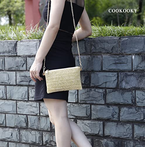 COOKOOKY Womens Straw Clutch Bag Bohemian Summer Beach Straw Purse Zipper Wristlet Wallets for Women - color: Yellow