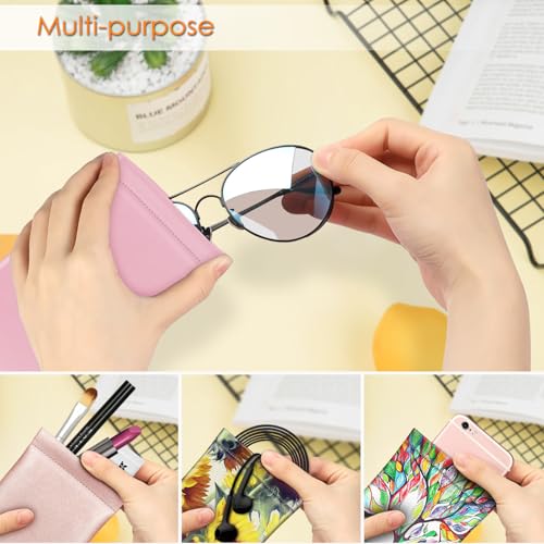 FINTIE Soft Eyeglasses Case with Cleaning Cloth, Squeeze Top Glasses Pouch | Sunglasses Eyewear Bag, Vegan Leather, For Reading /Prescription Glasses Storage, For Women Daily Carry - color: Candy Pink‌
