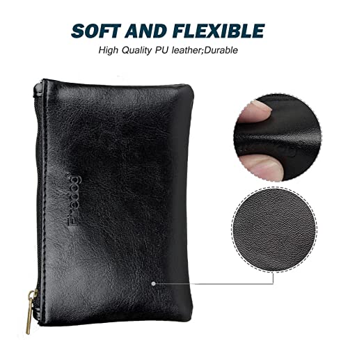 FIREDOG Leather Storage Pouch Zipper Case Handmade Vintage Organizer Carrying Travel Wallet Roll-Up Holder for Coins Cables Small Accessories Black Regular Size - color: Black