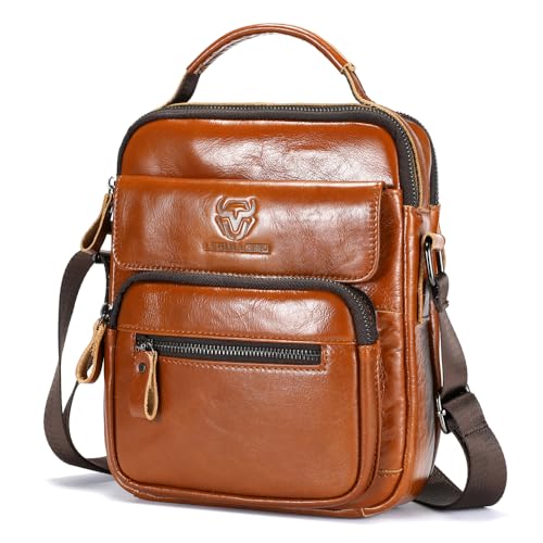 Mens Shoulder Bag Leather Crossbody Bags Leather Sling Bag Messenger Bags | LEBULLBRO Shoulder Bag for Men Crossbody Bags Leather Sling Bag Messenger Bags with Multiple Pockets Business - color: Brown