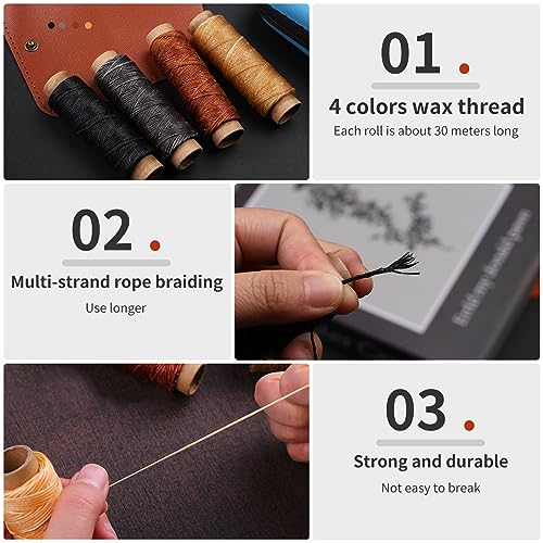Leather Sewing Kit, Leather Working Tools and Supplies with Large-Eye Stitching Needles, Stitching Kit for Carpet Canvas DIY Sewing Repair