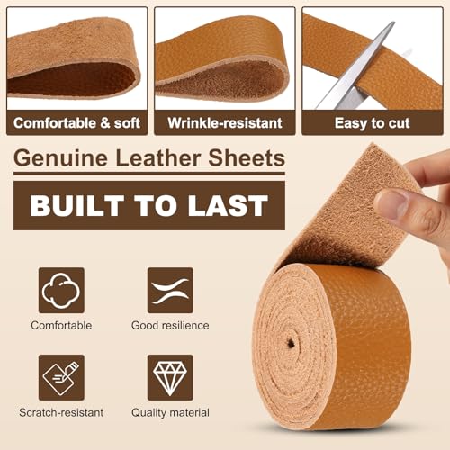 MECCANIXITY Leather Craft Belt Blanks, 20mm(0.8") Wide x 51" Top Grain Strip 3-4oz 1.5mm Thick Leather Strips for DIY Belt Making Craft Making Tool Processing, Yellow Brown - color: Yellow Brown