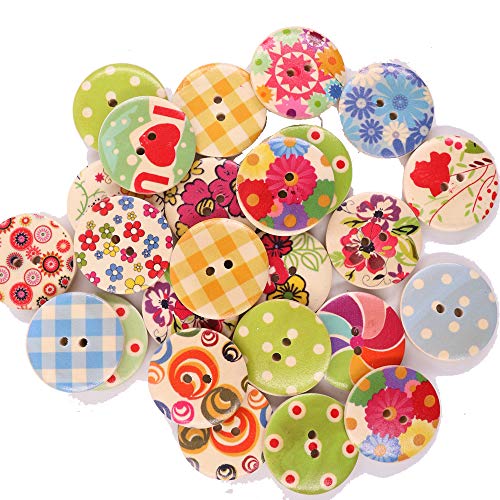 Renashed 50Pcs Mixed Color Design Wooden Buttons in Bulk for Crafts Scrapbooking or Sewing and DIY Craft (30mm) - size: 30mm
