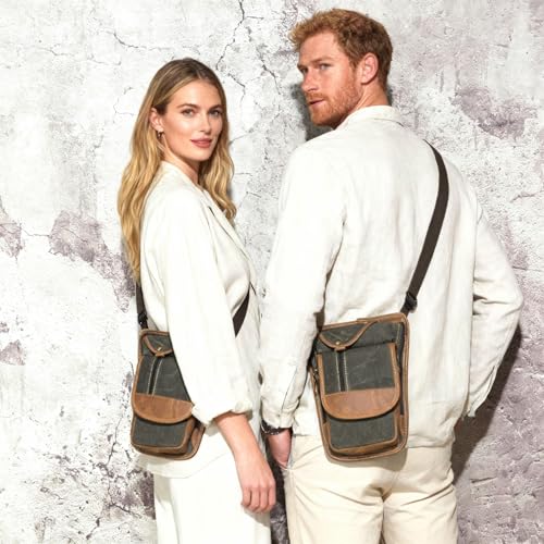 Water Resistant Canvas + Leather Motorcycle Travel Fanny Waist Pack Drop Thigh Leg Bag Pouch For Men Women FB913-5 - color: Y-3112-army green