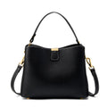 Leather Bucket Bag for Women, Soft Crossbody Top-handle Purse | Small Tote Handbag with 3 Style Detachable Straps, Spacious Daily Handbag for Work Outing Daily Use - color: Black