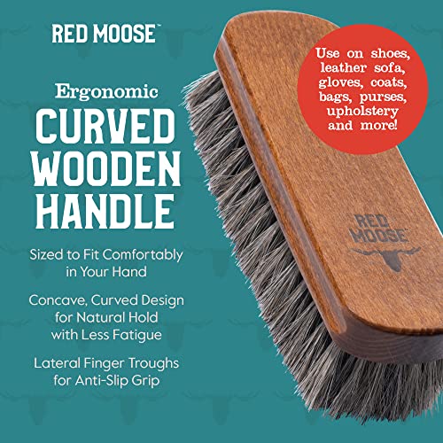 Horsehair Shoe Brush - Shoe Polish Brush for Leather, Boots, Shine - Red Moose | Soft Horsehair Bristles for Gentle Polishing - Ideal For Leather Shoes & Boots - Enhances Shine and Removes Dust