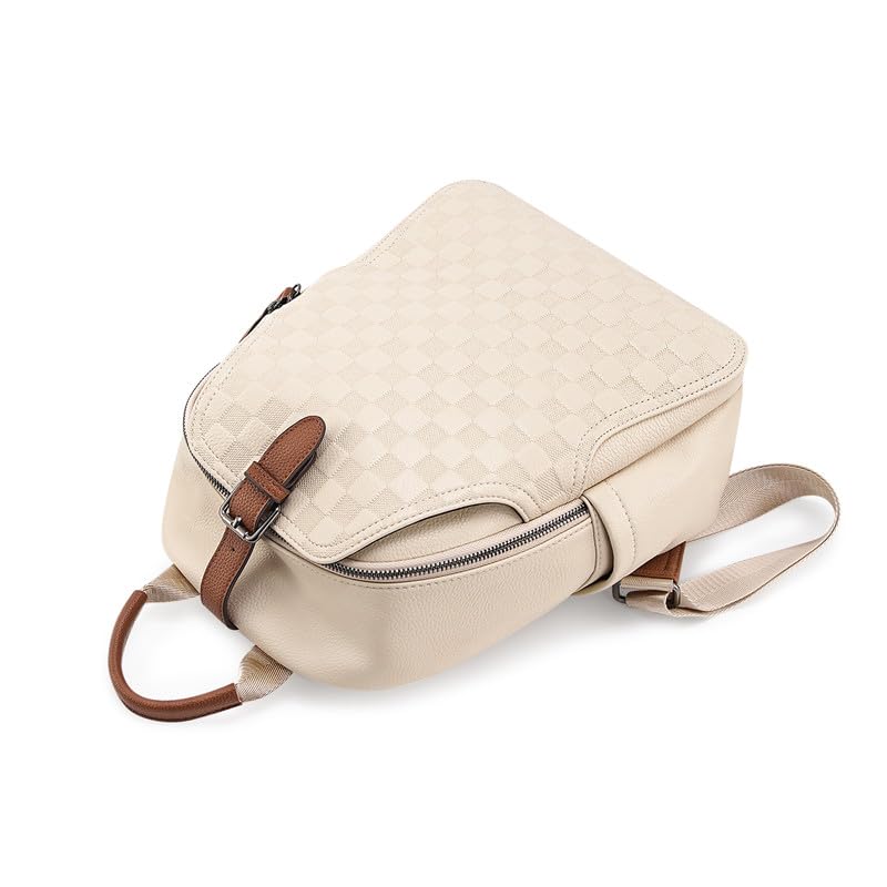 Small Backpack Purse for Women Cute PU Leather Backpack Plaid Backpack for Women Travel & Work White - color: White