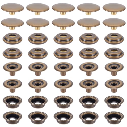 GORGECRAFT 100Pcs 25 Sets Leather Snap Fasteners 15mm Antique Bronze Metal Brass Marine Boat Cover Canvas Press Stud Button Snaps Fastener Kit for Fabric Bags DIY Craft Sewing Clothing