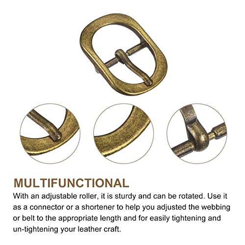 Metal Roller Buckle, 6Pcs 3/4 Inch Single Prong Belt Buckle Oval Center Bar Buckles for Leather Craft Accessories, Brass