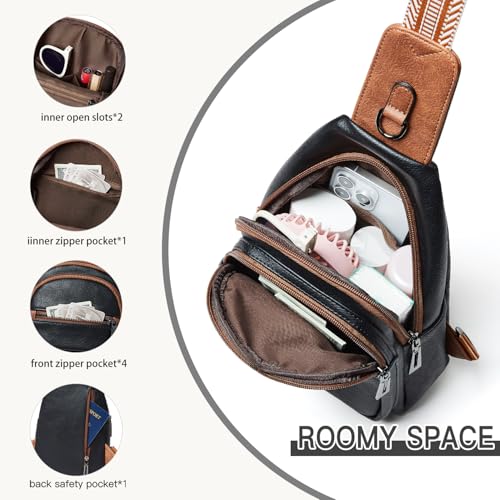 Leresas 7L Sling Bag for Women Crossbody Bag Sling Purse Fanny Packs Vegan Leather Chest Bag Trendy Handbag Travel Anti Theft - color: Black/Brown