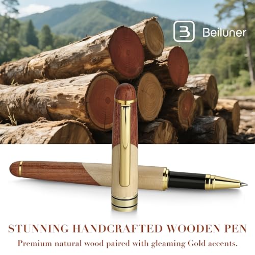BEILUNER Luxury Wood Ballpoint Pen Writing Set,Maple-Elegant Fancy Nice Gift Pen Set for Signature Calligraphy Office Fancy Nice Supplies - Christmas Gift Boxed with Extra Refills (Black) - color: Maple
