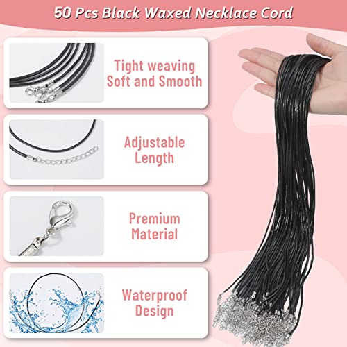 Paxcoo 50Pcs Black Waxed Cotton Cord, 24 Inch Necklace String Rope with Clasp, Bulk for Charms, Pendants, Bracelets, Jewelry Making Supplies and Beading Supplies (Pack of 2) - size: 24 Inches (Pack of 2)