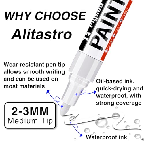 White Paint Pens 4 Pcs Oil Based Medium Tip Permanent Marker Pen | Waterproof, Quick-drying, Fade Resistant, 3mm Paint Markers for Rock Painting, Plastic, Metal, Car Tyre, Glass, Wood, Canvas - color: White