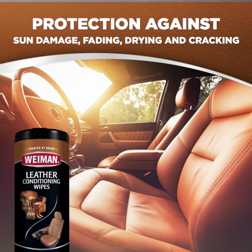 Weiman Leather Cleaner, Conditioner & Protector, 2 Pack Wipe with Cloth | UV Protection from Cracking & Fading, All Finished Leather Surfaces, Auto, Sofas, Shoe, Bag & Jacket - size: 1 Count (Pack of 2)