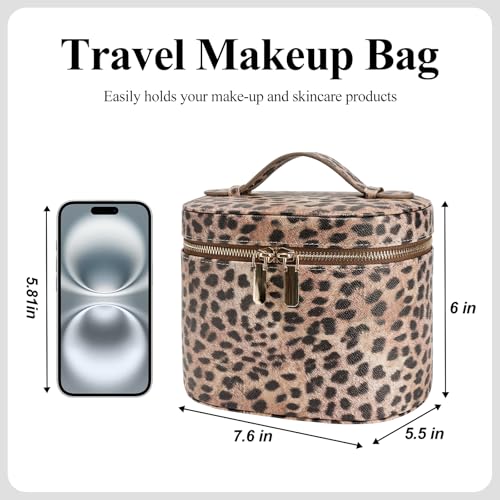 honitty Makeup Bag, Travel Make up Case with Compartments and Handle, Portable Cosmetic Organizer Bags,Toiletry Bag for Women - color: Leopard print(7.6*5.5*6 in), size: M(7.6*5.5*6 in)