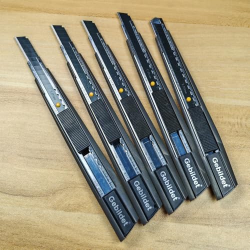 Gebildet 5pcs Right and Left Hand Self-Lock Cutter Knife/Black 9mm Blades /60° Blace Knife/Utility Knife/Graphic Knife (G300) - color: Grey-black Blade