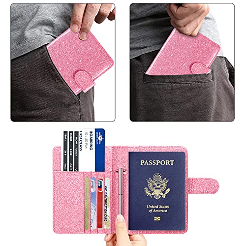 Passport Holder Cover, ACdream Protective Premium Leather RFID Blocking Wallet Travel Case for Passport/Credit Card/Air Ticket, - color: Glitter Pink