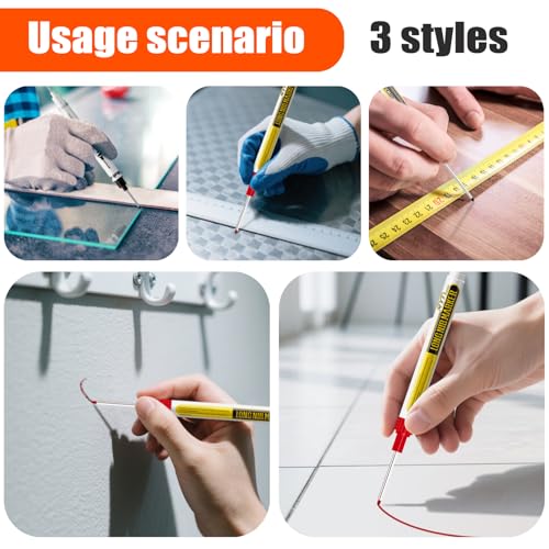 12 Pcs Multi-Purpose Long Head Deep Hole Marker Pens, Long Nib Marker For Metal, Quick Dry Waterproof Colorful Carpenter Pen Markers For Construction Bathroom Woodworking, 5 Color Set (Double-Heade)