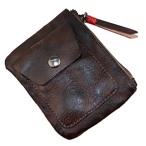 Genuine Cowhide Coin Purse for Men, Women Leather Coin Pouch Zipper Coin Purse Wallet Leather Zipper Storage Bag Coin Organizer (Coffee) - color: Coffee