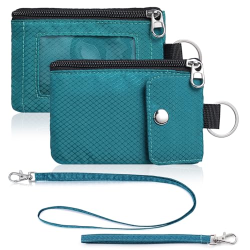 Artpaxy Minimalist Wallet For Mens Womens, Keychain RFID Blocking Zipper Small Wallet with ID Window 2 Lanyards,Water Resistant Travel Cash Card Coin Case Boys Girls - color: Dark green
