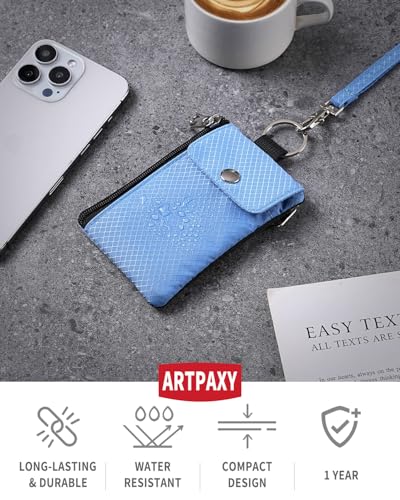 Artpaxy Minimalist Wallet For Mens Womens, Keychain RFID Blocking Zipper Small Wallet with ID Window 2 Lanyards,Water Resistant Travel Cash Card Coin Case Boys Girls - color: Powder blue