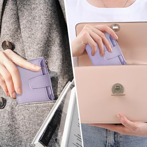 Small Wallet Women RFID Blocking Soft Leather Bifold Compact Card Holder Wallet for Women with Zipper Coin Pocket 4 ID Window - color: Light Purple