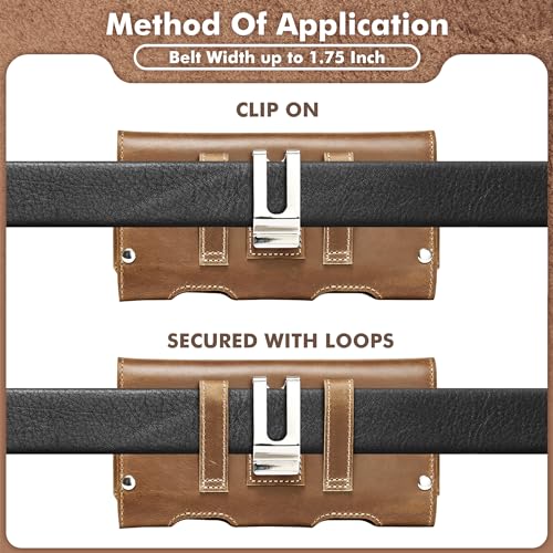 Gcepls Cowhide Leather Phone Holster with Belt Clip for Samsung Galaxy S25,S24,S23,S22,S21 Ultra,Universal X-Large Cell Phone Belt Holder for Man, Brown-XL - color: Brown, size: X-Large(6.89x3.55x0.71”)