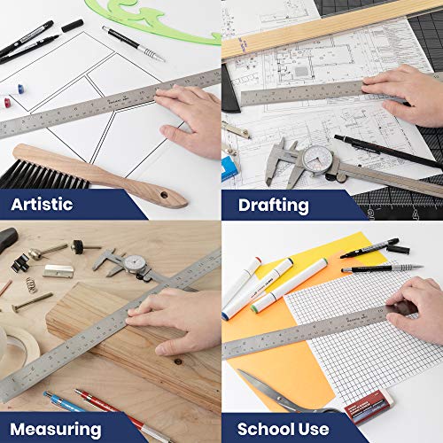 Pacific Arc 18 Inch Stainless Steel Ruler with Inch/Metric Conversion Table - style: 18 In