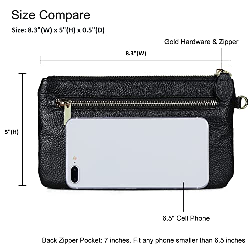 befen Genuine Leather Wristlet Clutch RFID Blocking Bag Cell Phone Purse | Cell Phone Wristlet Clutch for Women, Small Wallet Purses with RFID Blocking Card Slots - color: Chevron Quilted Black