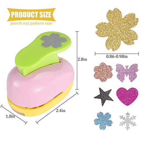 6 Pcs Colorful Craft Hole Punch with 10 Glitter Cardstock Papers, Decorative Scrapbook Paper Puncher Set, Different Shape Paper Hole Puncher Set for Office Supplies (6 Pcs- Different Shapes) - color: 6 Pcs- Different Shapes