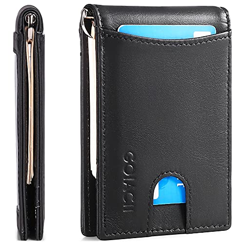 FALAN MULE Mens Wallets，Slim Leather Wallet for Men with Money Clip RFID Blocking Card Holder Minimalist Mini Bifold - color: L-black