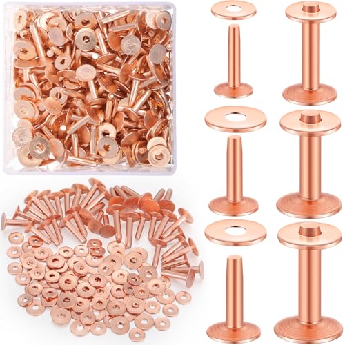 Ripeng 400 Pcs Size 9 9/16 Inch Copper Rivets and Burrs Washers Leather Fastener Kit for DIY Craft Belts Wallets Collars Handbags Shoes Leather Working Supplies - size: 9/16 Inch, Size 9