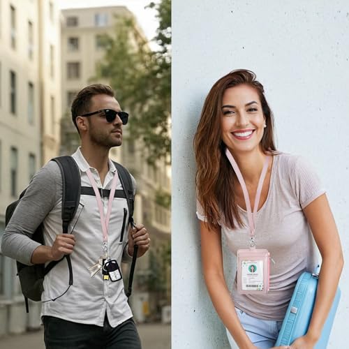bolimoss 2-in-1 ID Badge Holder & Lanyard Wallet Women Girl Leather Vertical ID Badge Card Holder with Detachable Neck Lanyard, 1 Clear ID Window, 4 Credit Card Slots, 1 Cash Coin Slot Light Pink - color: Light Pink
