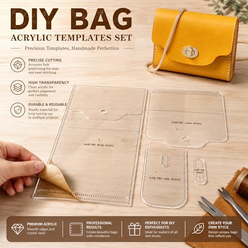 RIVEENY Leather Patterns for Leatherwork, Leather Craft Acrylic Patterns, Acrylic Leather Patterns Templates for Envelope Purse Women's Evening Handbags