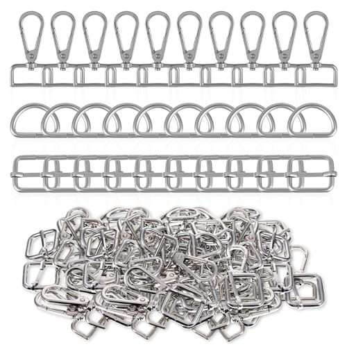 30 Pcs Metal D Ring Swivel Lobster Claw Clasp Hooks,Purse Hardware for Bag Making,Swivel Snap Hooks Strap Hardware Push Gate Trigger Clips for DIY Crafts Keychain Purse Handbag Making (Silver,1 Inch) - color: Silver, size: 1 Inch