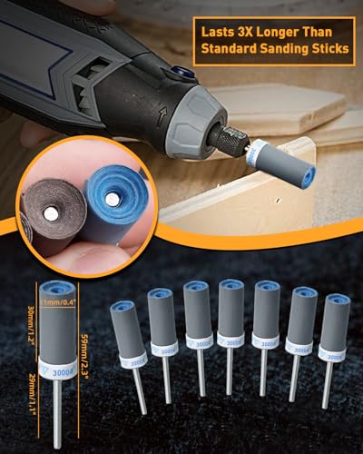Sanding Drums Sandpaper Sticks Set for Rotary Tool with 1/8 Inch Shank (3000 Grit) - size: 3000 Grit