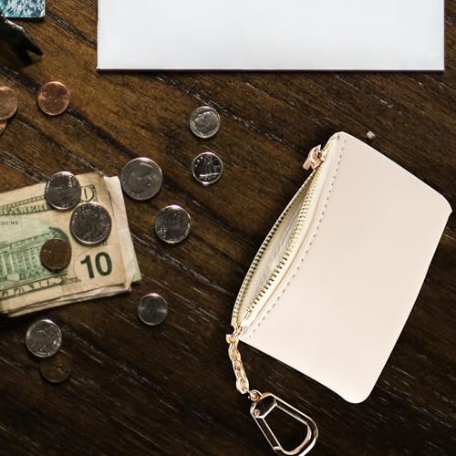 Veki Coin Purse Change Mini Purse Wallet with Zipper, Solid color-White | Fashionable Bag for Men Women, Key Chain Pendant Leather Classic Clutch Purse - color: Solid color-White