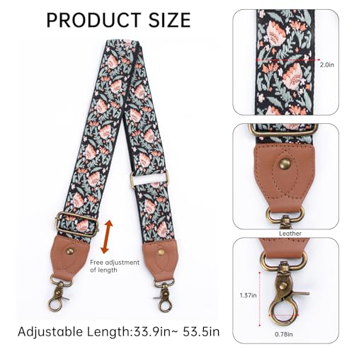 Purse Strap Replacement Crossbody Adjustable Bag Strap Retro Jacquard Embroidery Wide Shoulder Strap for Women Handbags - color: Green Leaf Flower