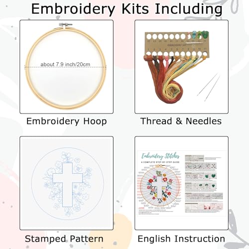 Louise Maelys Cross Embroidery Kit for Beginner(Easter Jesus) | Cross Embroidery Starter Kit With Stamped Fabric, Hoop, Threads, Needles And Instructions For Adults,Easy Needlepoint,Gifts - color: Easter