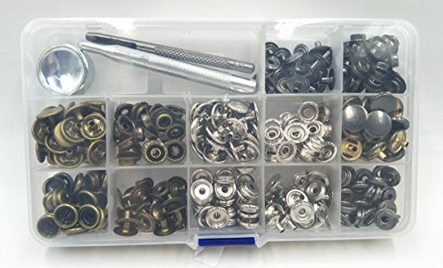 INNEOTC 90 Sets - 12mm(1/2") Metal Gunmetal Black Plated Steel Snaps Fastener Leather Rapid Rivet Button Sewing with Seting Tool (12mm, Mixed) - color: Mixed, size: 12mm