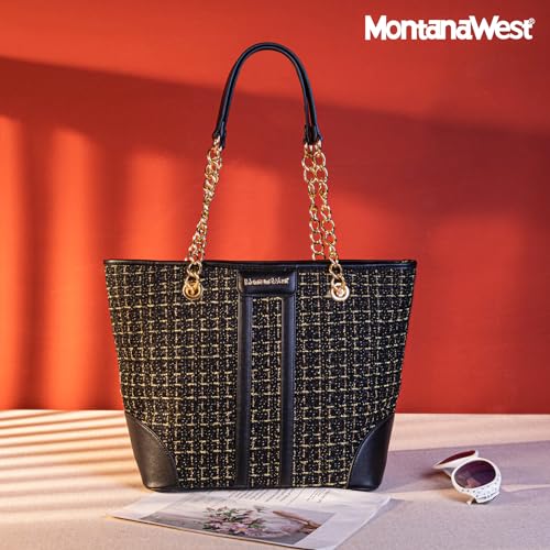 Montana West MEDIUM Tote Bag for Women Quilted Chain Handbags Shoulder Purse - color: A-black