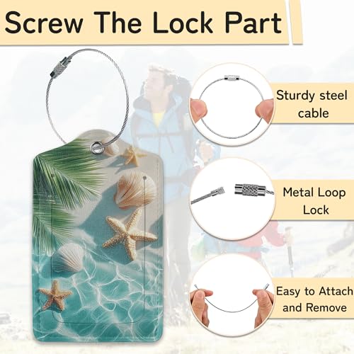 Starfish Seashell on Beach Luggage Tags for Suitcase,3 Pack Luggage Tag Leather Privacy Cover ID Label with Stainless Steel Loop for Women Men - color: Starfish Seashell on Beach