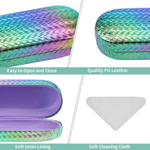 PERFECTSIGHT Sunglasses Case, Large Hard Shell Glasses Case, Cute PU Leather Protective Eyeglasses Case for Women Men - color: Gradient Purple+green